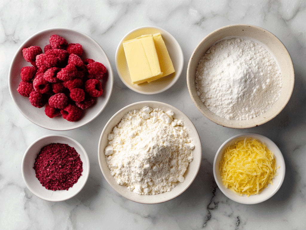ngredients for black raspberry and lemon shortbread cookies
