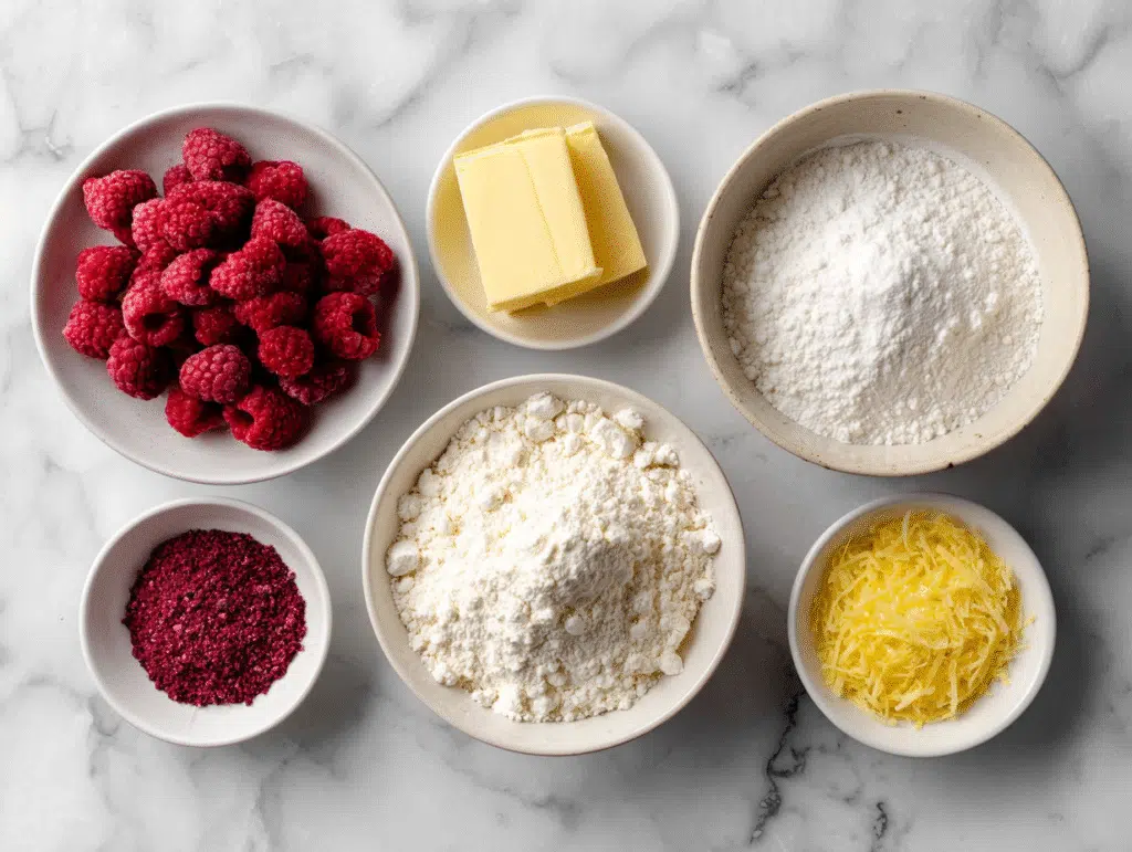 ngredients for black raspberry and lemon shortbread cookies