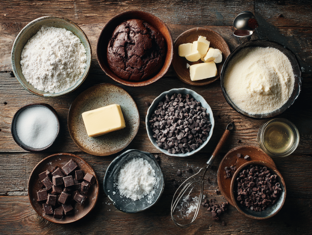 Ingredients for brownie cookie dough sandwich cookies	