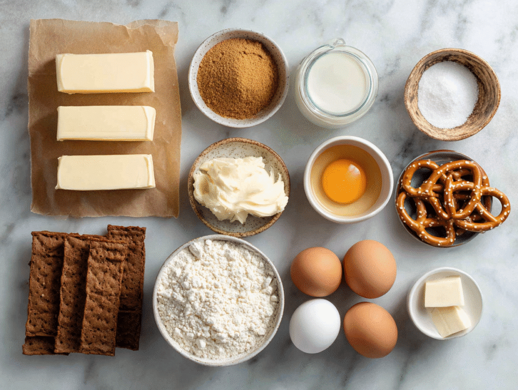 Butterscotch cheesecake ingredients on countertop