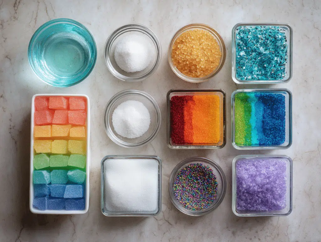 Candy geode ingredients on kitchen table