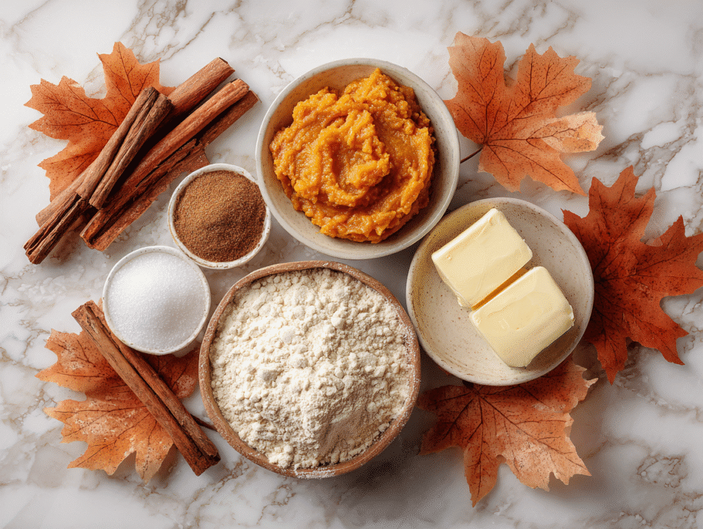 Pumpkin snickerdoodle cookie ingredients flat lay