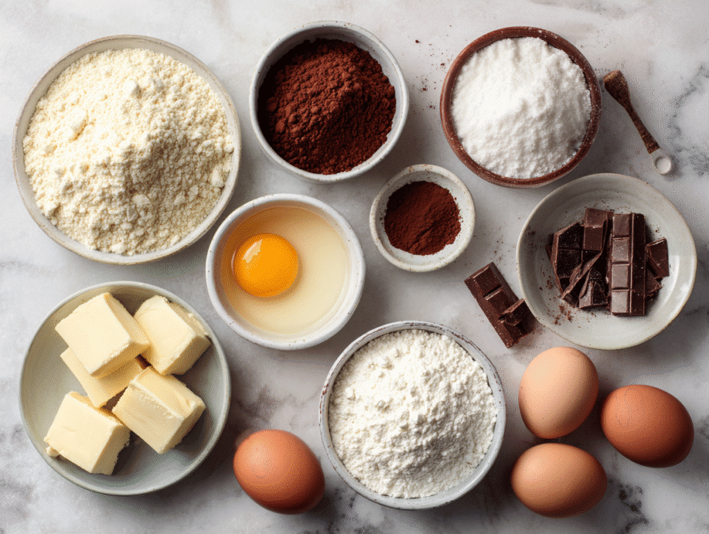Keto Texas Sheet Cake Ingredients Flat Lay