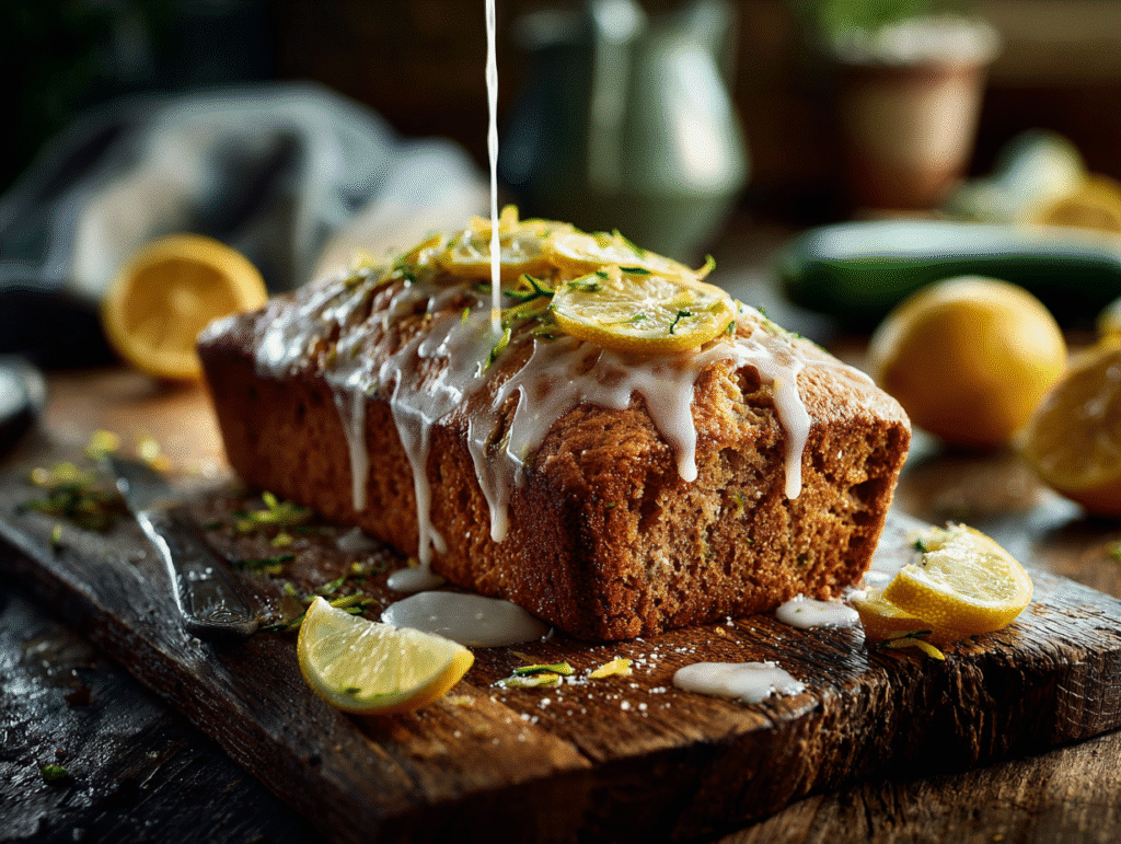 Moist lemon zucchini bread with lemon glaze