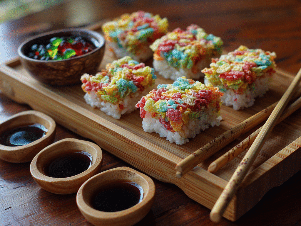 Fruity Pebbles Sushi styled serving plate