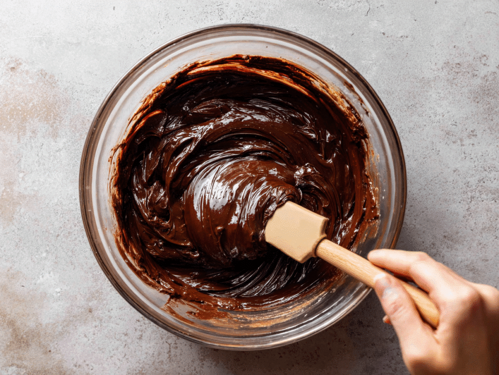 mixing chocolate and peanut butter in bowl