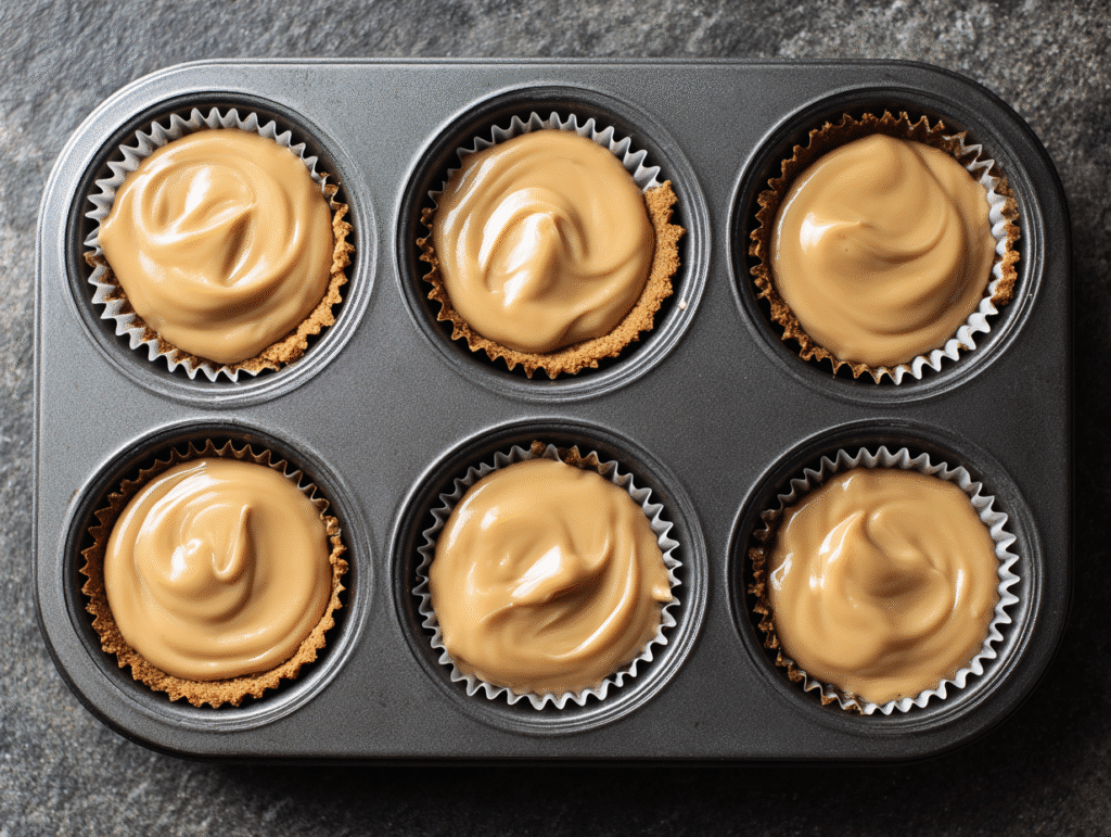 Unbaked mini dulce de leche cheesecake batter