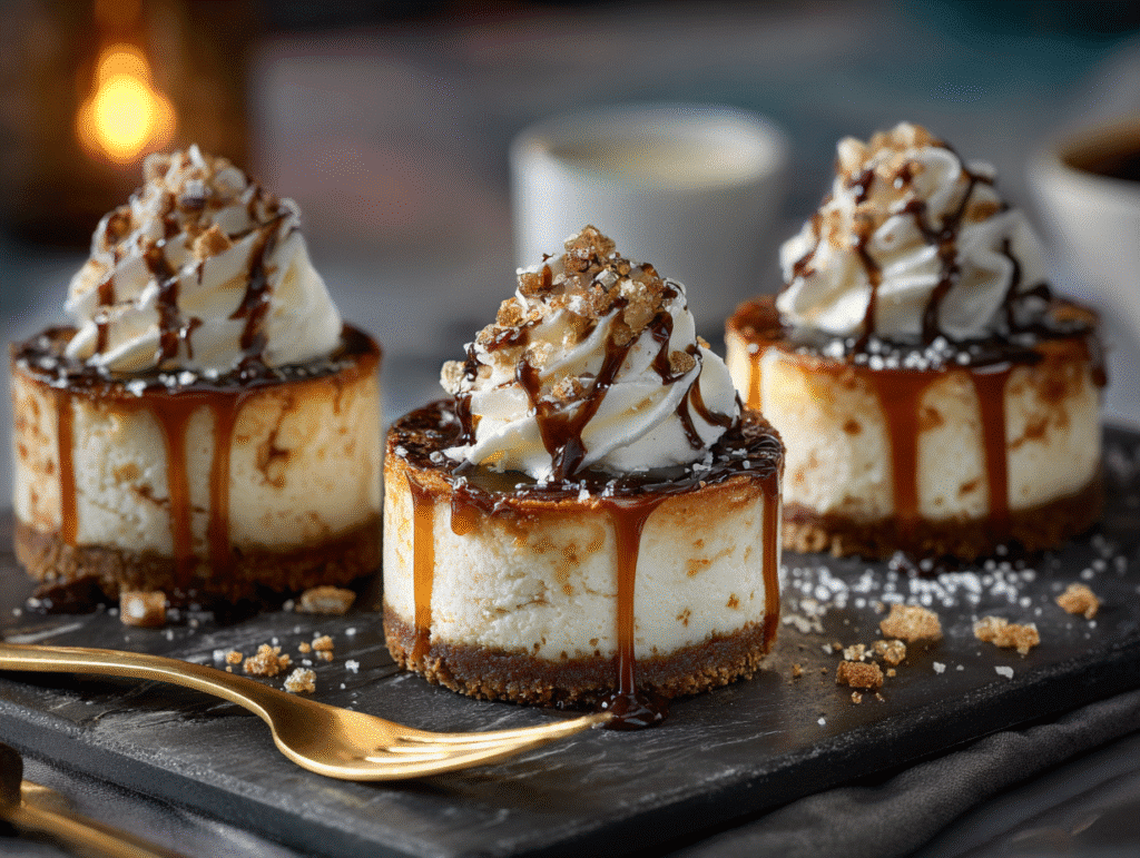 Dulce de leche mini cheesecakes ready to serve