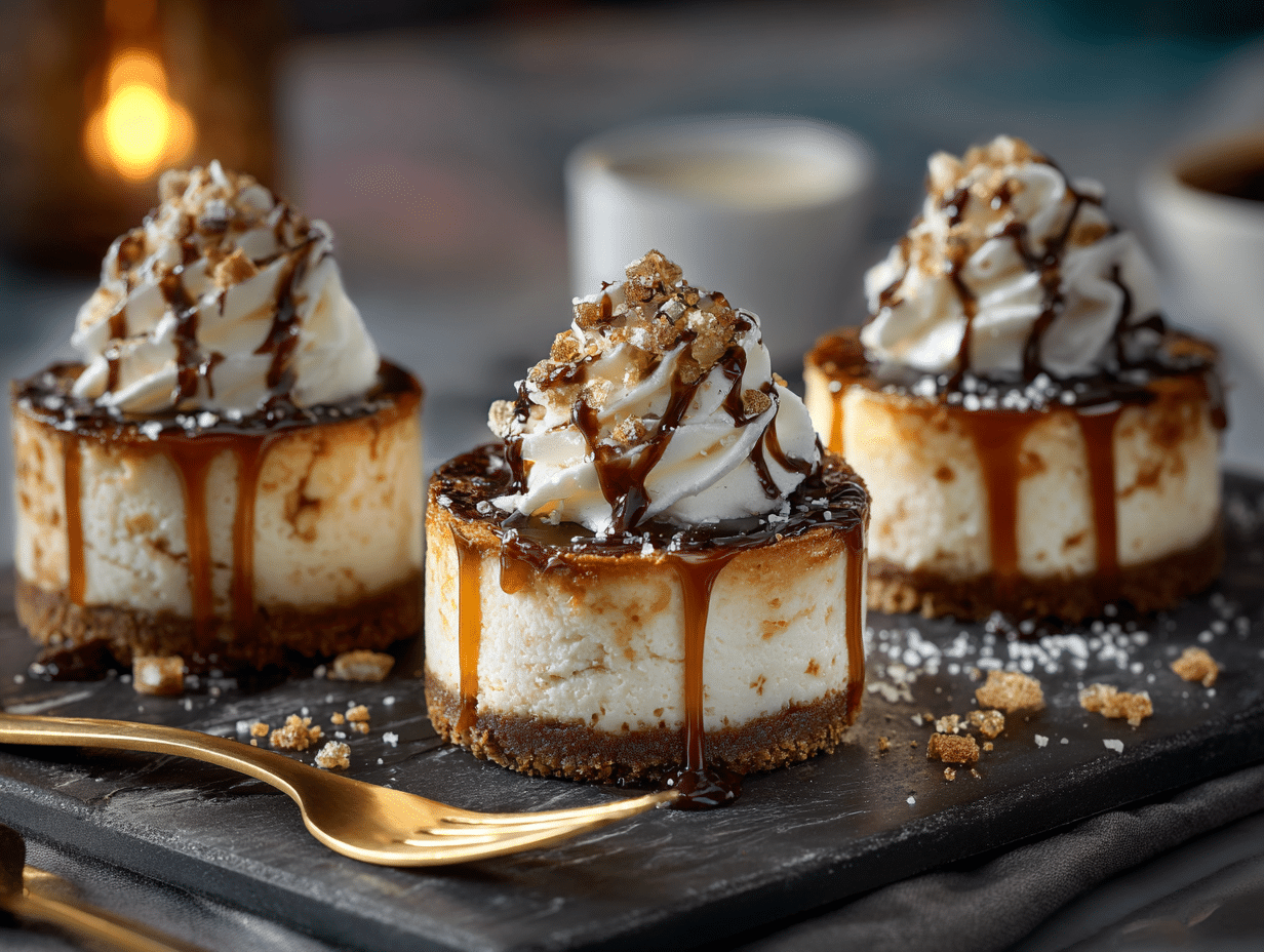 Dulce de leche mini cheesecakes ready to serve
