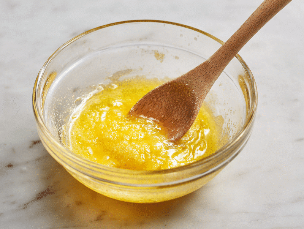 Mixing butter and sugar for brownie batter