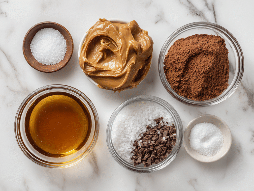 chocolate-peanut butter ingredients flat lay