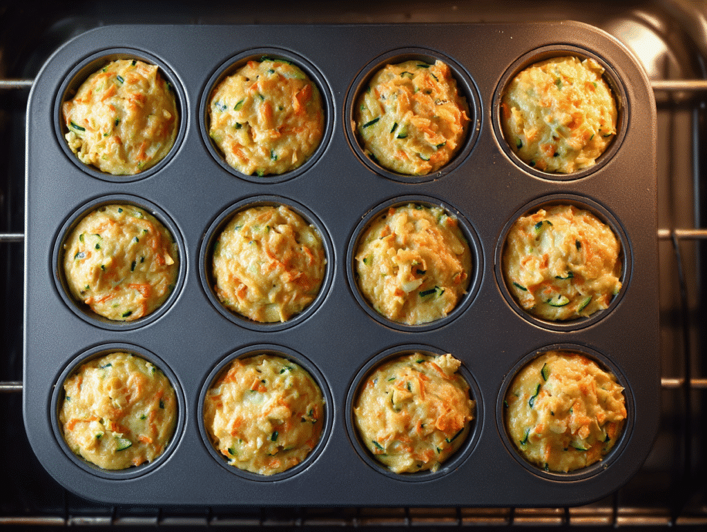 zucchini carrot muffin batter in pan