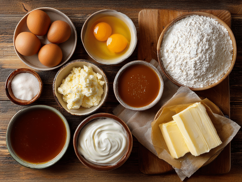 Ingredients for caramel flan muffins