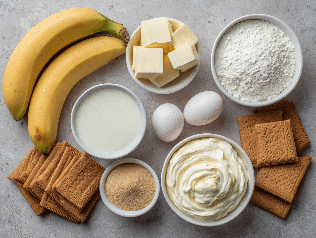 Ingredients for banana cream cheesecake recipe