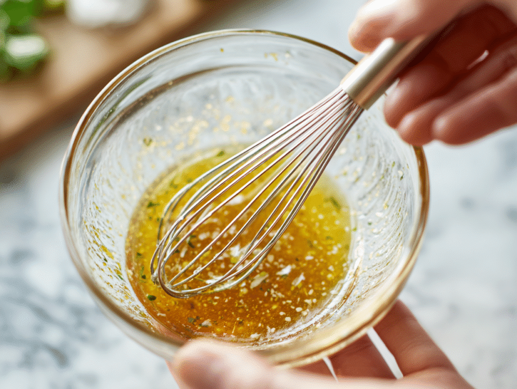 Honey lime dressing being whisked