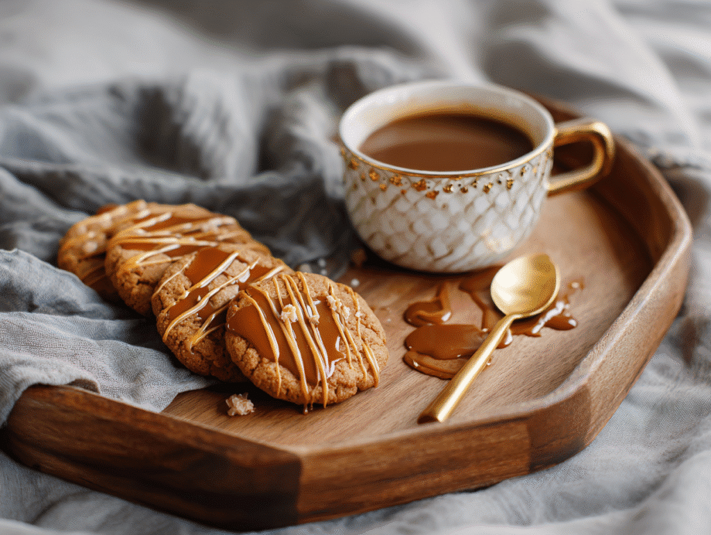 Caramel cheesecake cookies served with coffee