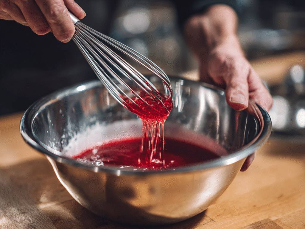 Mixing red jello for pool party shots