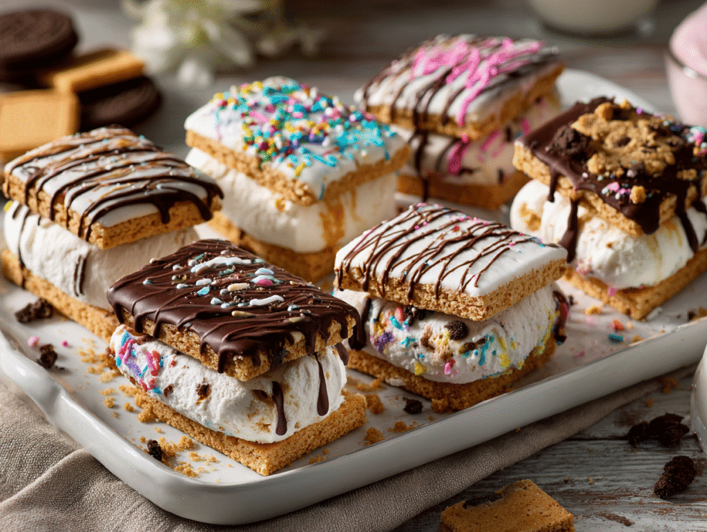 Served double-decker ice cream sandwiches