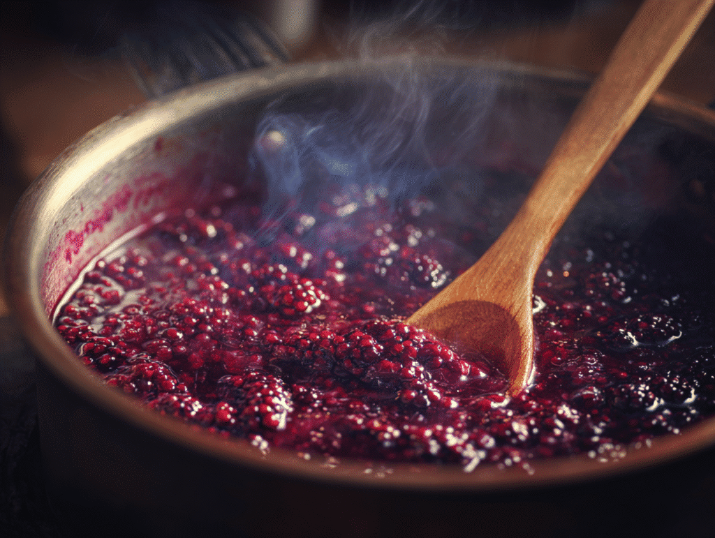 Cooking blackberry sauce for cheesecake brownies