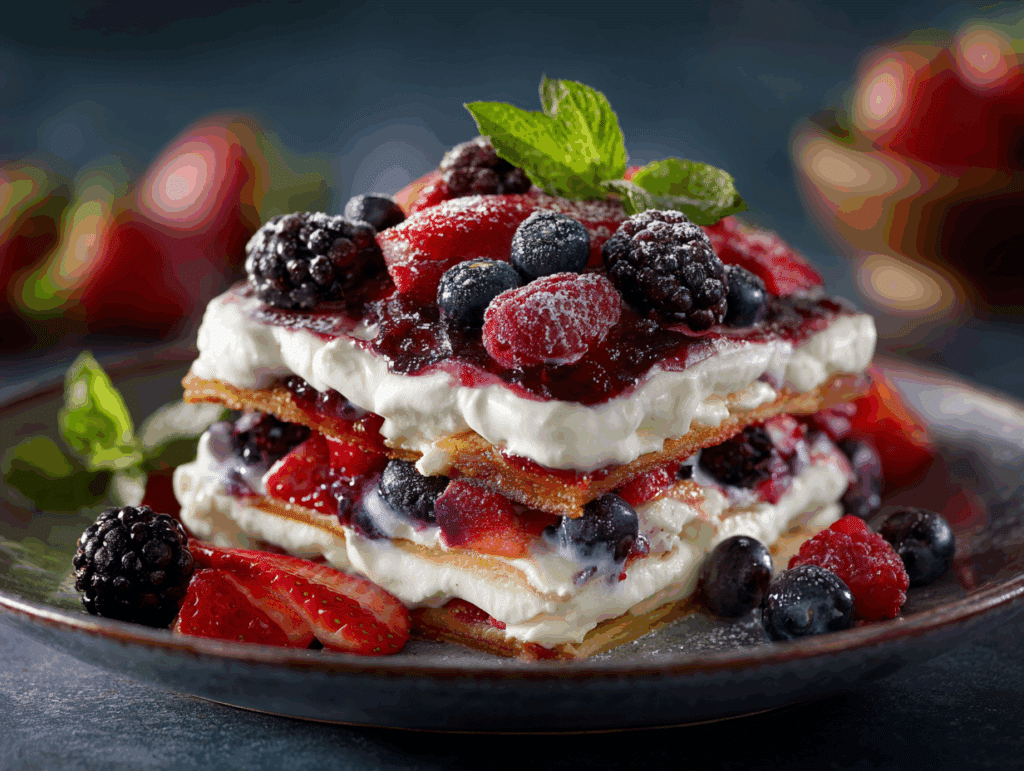 Serving Slice of No Bake Summer Berry Lasagna