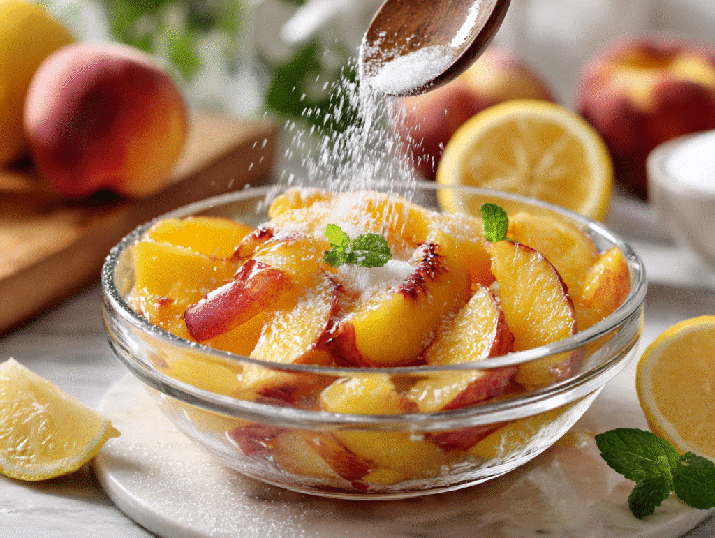 Fresh peaches mixed for cobbler