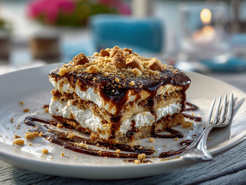 plated slice of chilled s’mores lasagna