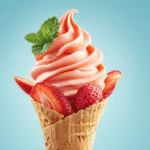 Strawberry Dole Whip in cone with mint