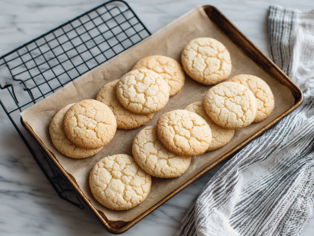 baked sugar cookies cooling on tray