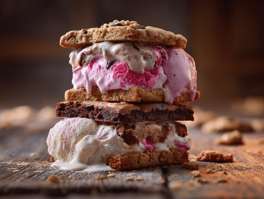 Double-decker ice cream sandwich with layers