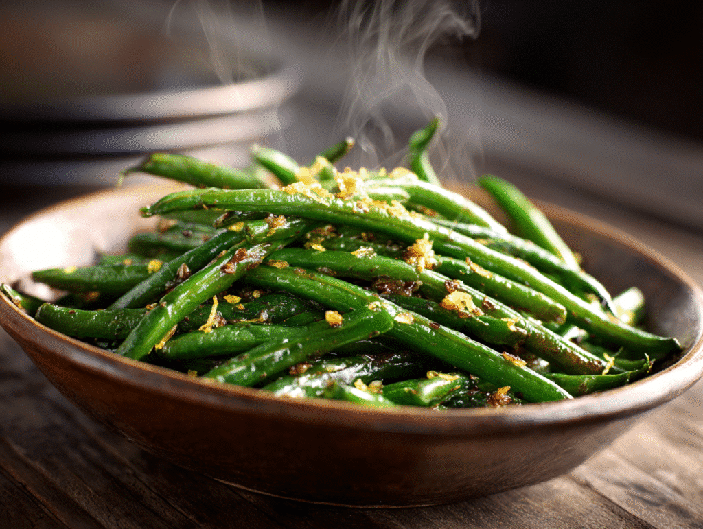 cooked frozen green beans served warm