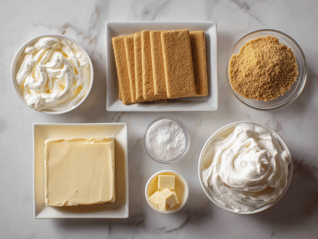 Ingredients for no-bake butterscotch swirl cheesecake
