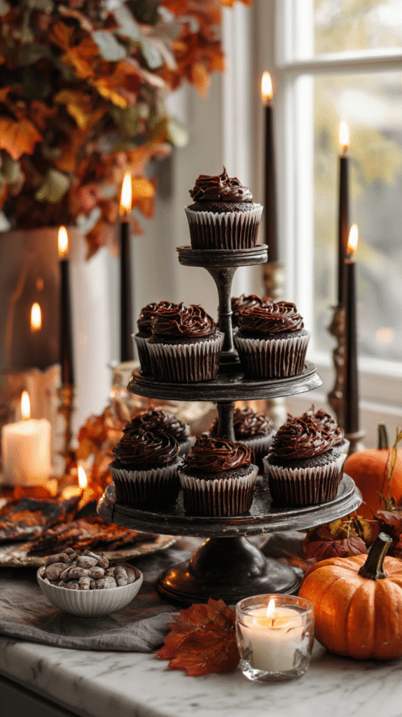 Halloween Chocolate Cupcakes party table