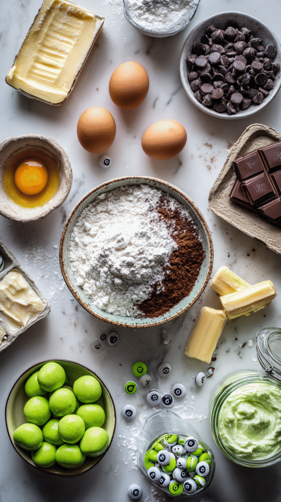 Ingredients for slime filled Halloween cookies