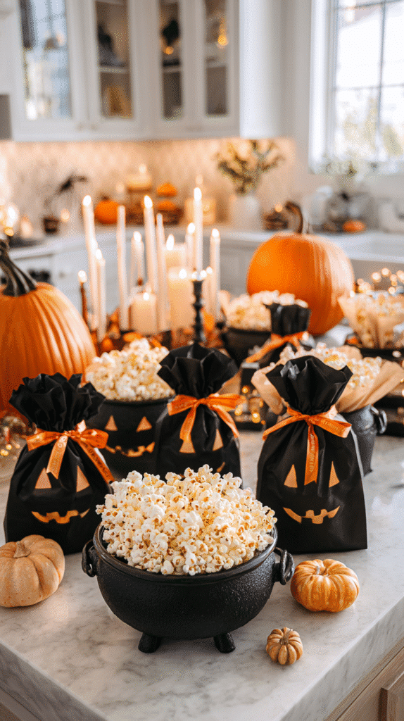Serving Hocus Pocus Popcorn in Cauldrons