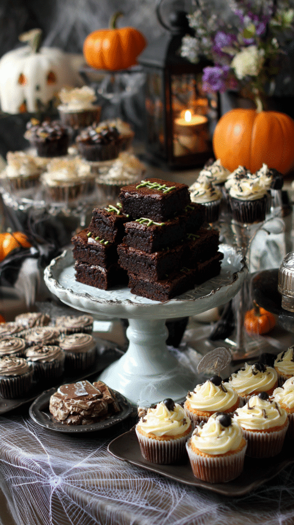 Frankenstein Brownies on Halloween dessert table