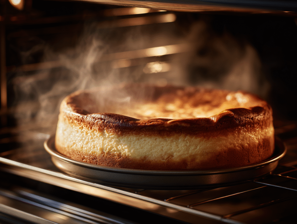 Baked espresso cheesecake cooling in oven