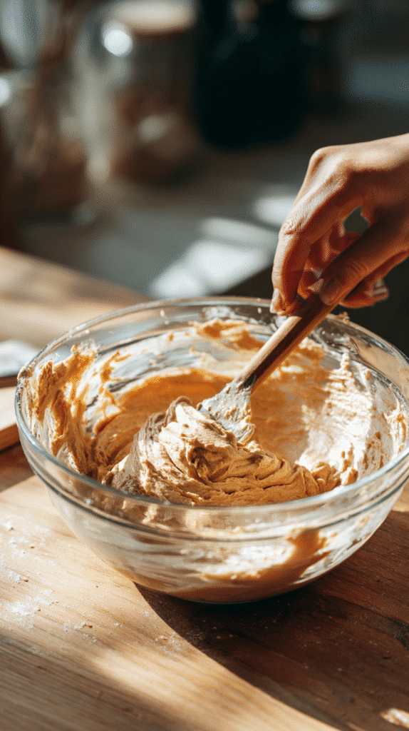 Mixing peanut butter spider cookie dough