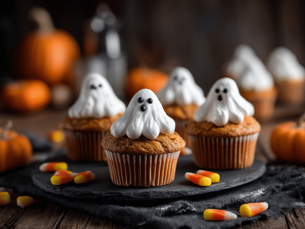 Spooktacular Pumpkin Spice Ghost Cupcakes
