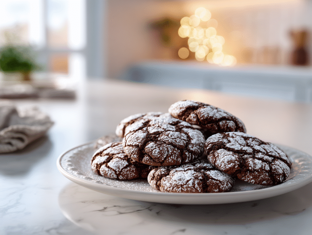 Double Chocolate Crinkle Cookies fresh from oven