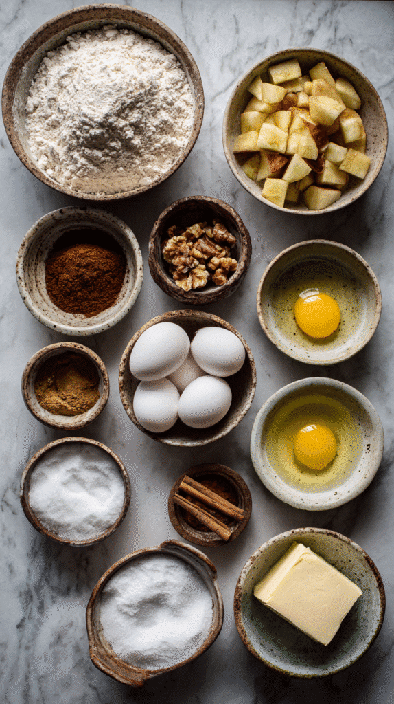 Ingredients for spiced apple fritter bread