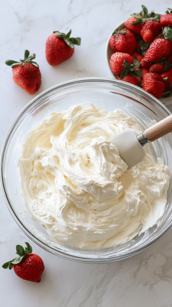 Mixing Cool Whip and cream cheese for pie filling
