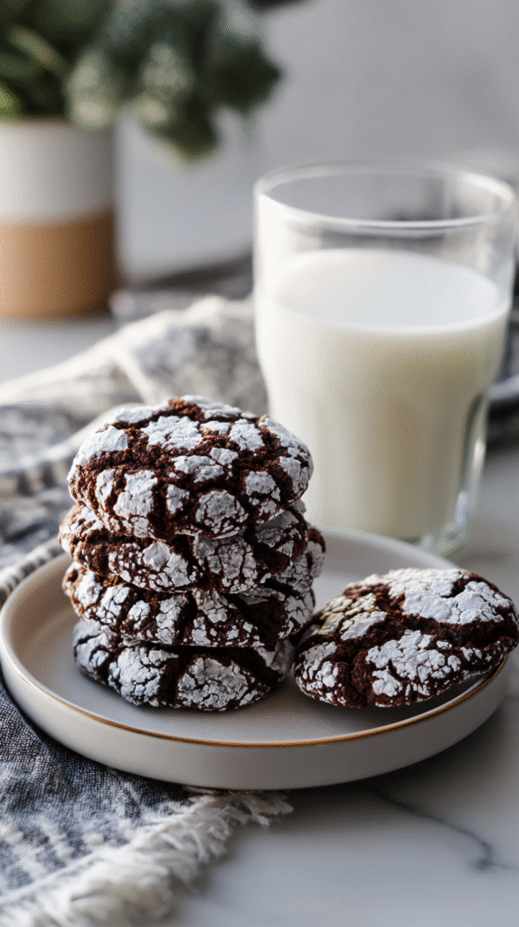 Serving Double Chocolate Crinkle Cookies