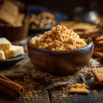Graham cracker crumble topping in a rustic bowl
