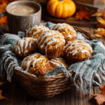 Pumpkin Cinnamon Roll Muffins on rustic table
