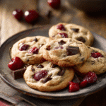 maraschino cherry chocolate chip cookies on wooden table