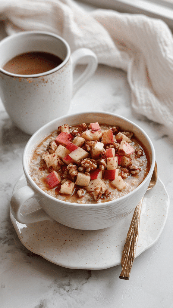 Serving apple cinnamon overnight oats with toppings
