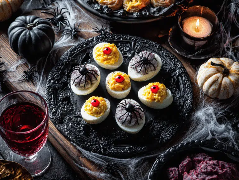 creepy deviled eggs for Halloween platter