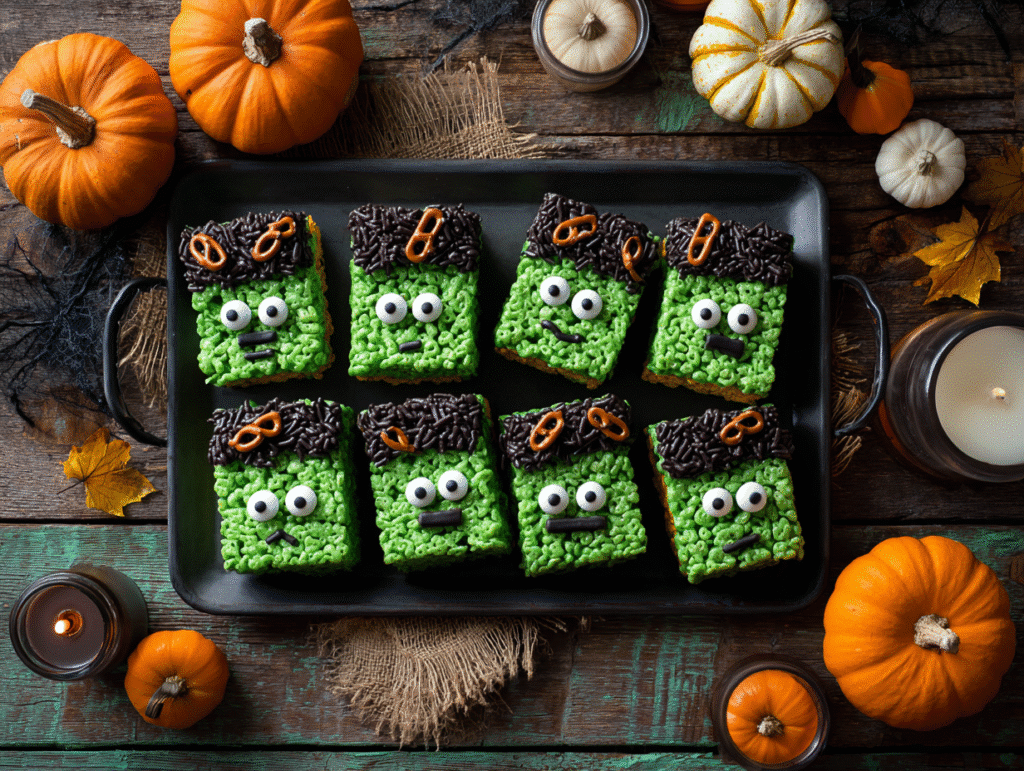 Frankenstein Rice Krispie Treats spooky desser