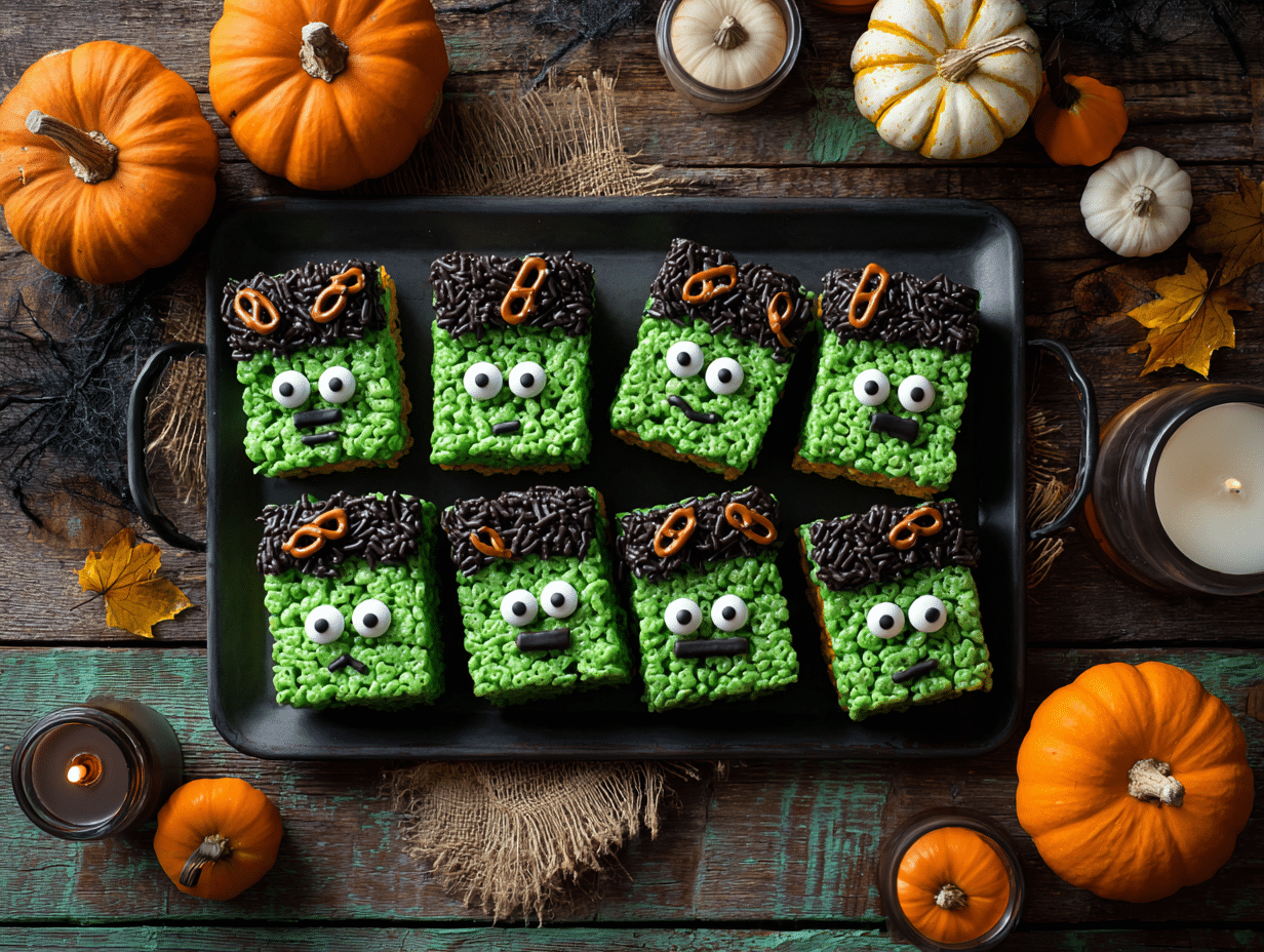 Frankenstein Rice Krispie Treats spooky desser