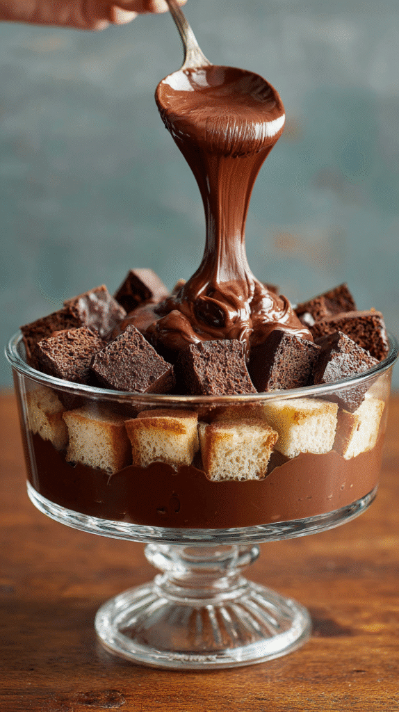 Adding pudding layer to chocolate trifle